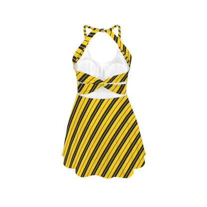 Houses Stripes Open Back Flare Skirt Active Dress