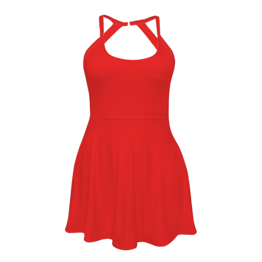 Incredible Red Open Back Flare Skirt Active Dress