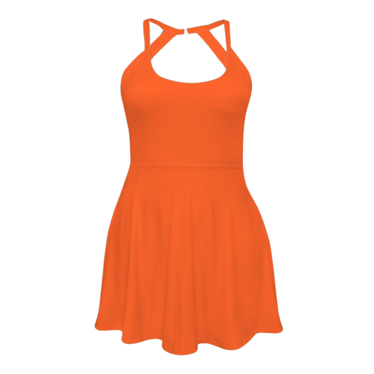 Jaq Orange Open Back Flare Skirt Active Dress