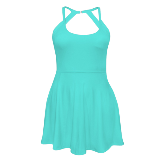 Jasmine Aqua Open Back Flare Skirt Active Dress