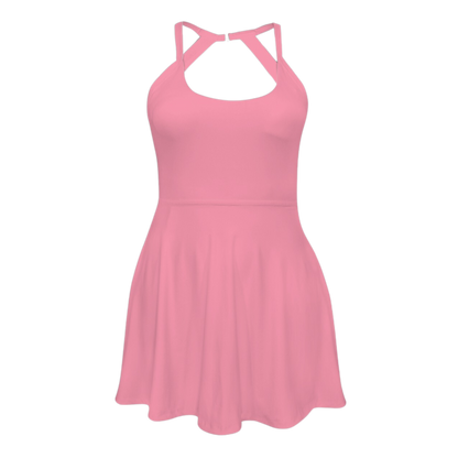 I'm a Lady Pink Open Back Flare Skirt Active Dress