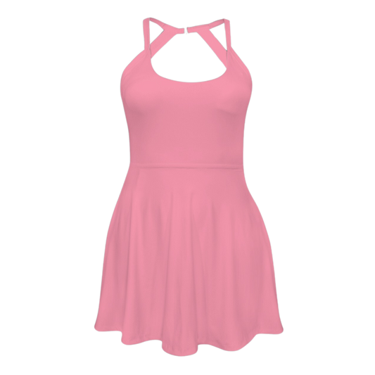 I'm a Lady Pink Open Back Flare Skirt Active Dress