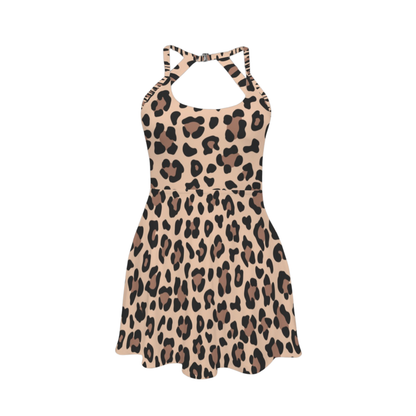 Animal Print Open Back Flare Skirt Active Dress