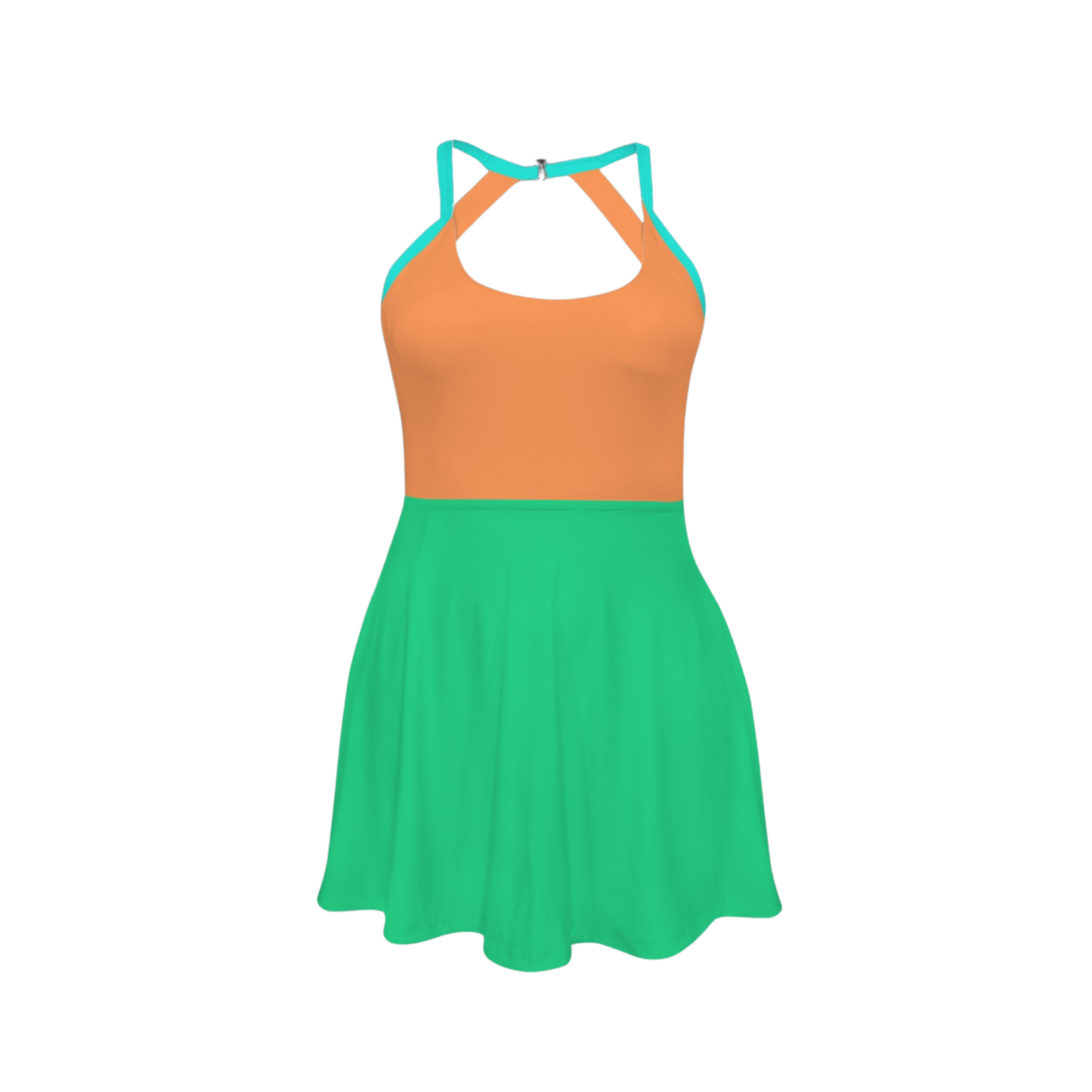 Mad Hats Colorblock Open Back Flare Skirt Active Dress