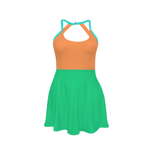 Mad Hats Colorblock Open Back Flare Skirt Active Dress