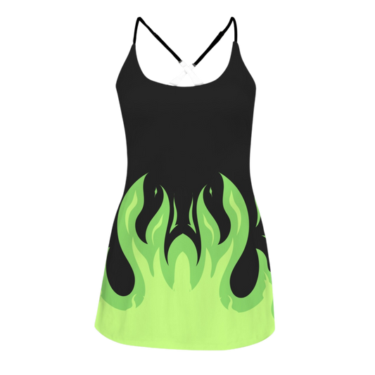 Mistress Green Flame Criss Cross Back Active Dress