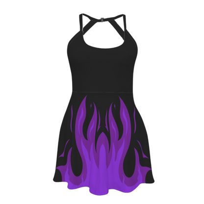 Mistress Purple Flame Open Back Flare Skirt Active Dress