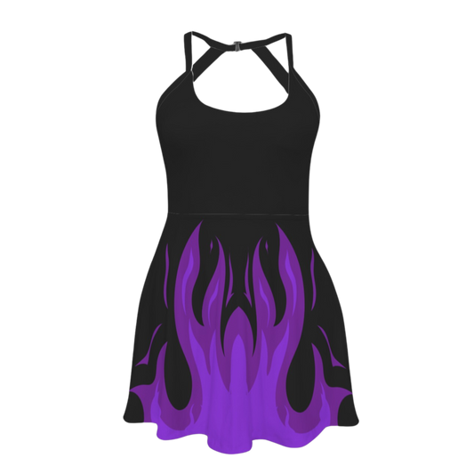 Mistress Purple Flame Open Back Flare Skirt Active Dress