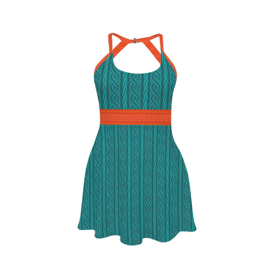 Merida Celtic Teal & Orange Open Back Flare Skirt Active Dress