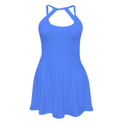 Merry Wheater Blue Open Back Flare Skirt Active Dress