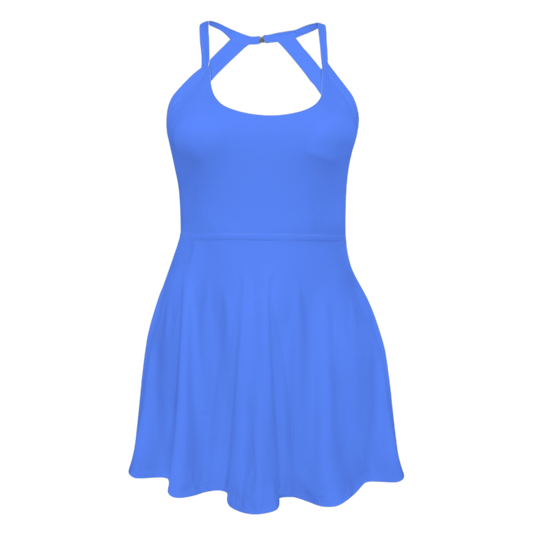 Merry Wheater Blue Open Back Flare Skirt Active Dress