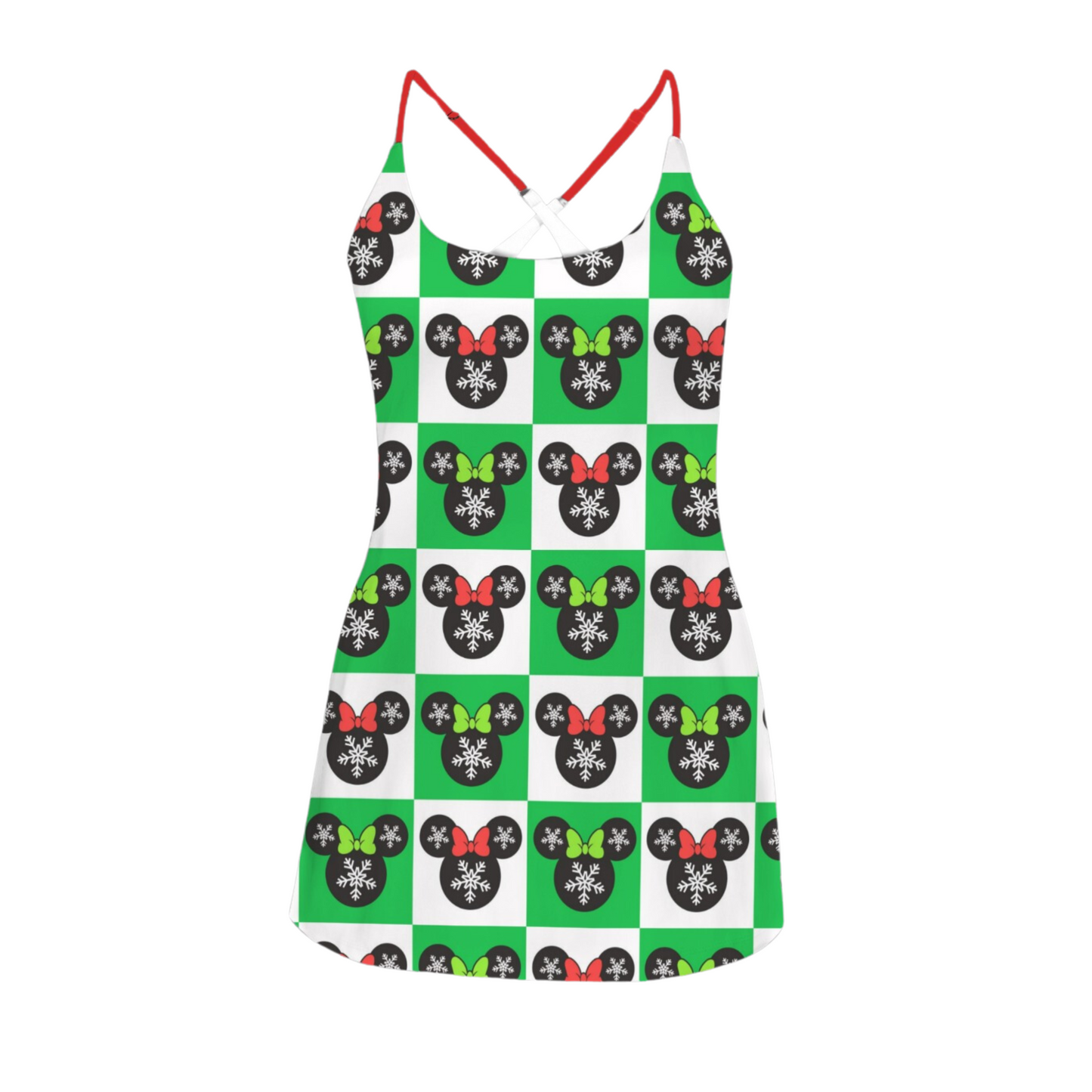 Checkered Christmas Mouse Criss Cross Back Active Dress