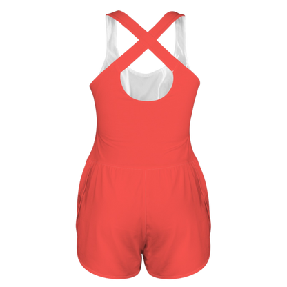 Lucky Dragon Red Cutout Cross Back Active Romper