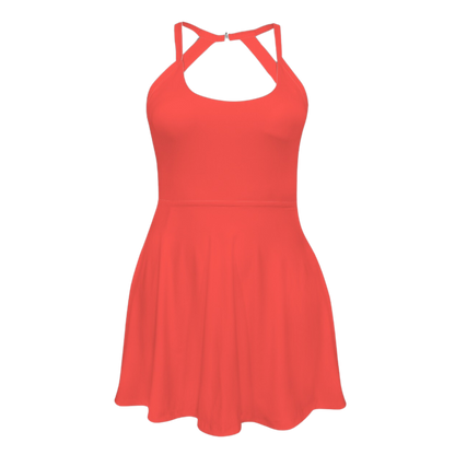 Lucky Dragon Red Open Back Flare Skirt Active Dress