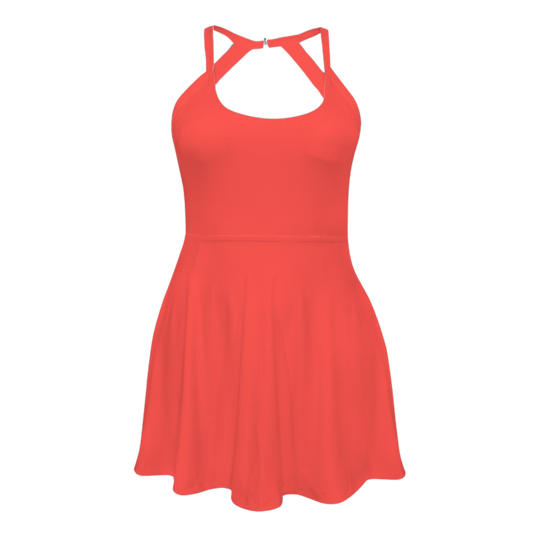 Lucky Dragon Red Open Back Flare Skirt Active Dress