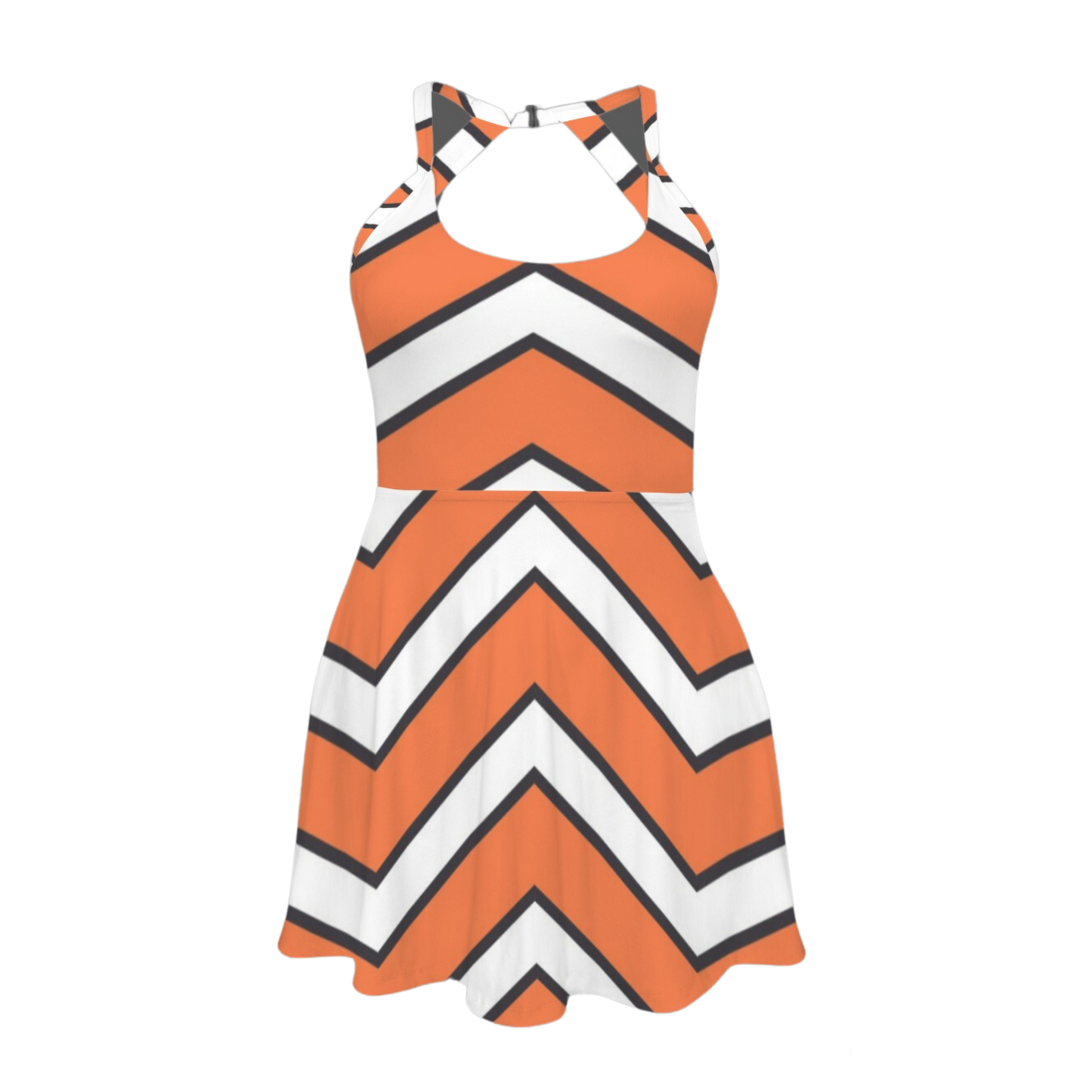 Clown Fish Stripes Open Back Flare Skirt Active Dress