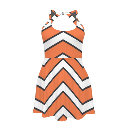 Clown Fish Stripes Open Back Flare Skirt Active Dress