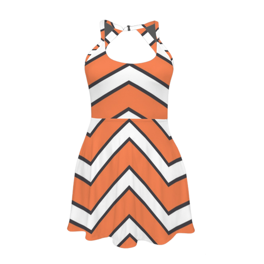 Clown Fish Stripes Open Back Flare Skirt Active Dress