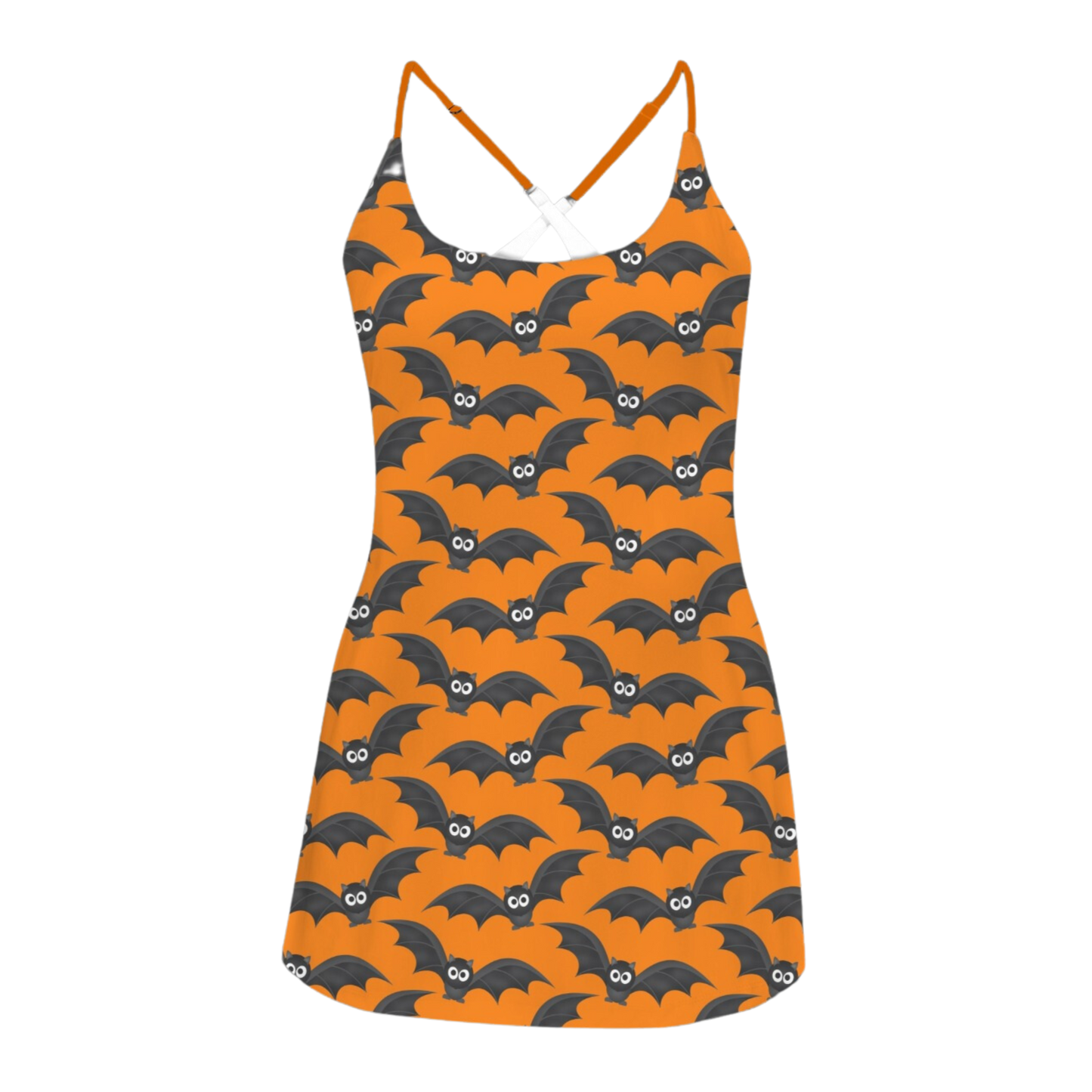 Orange Bat Print Criss Cross Back Active Dress