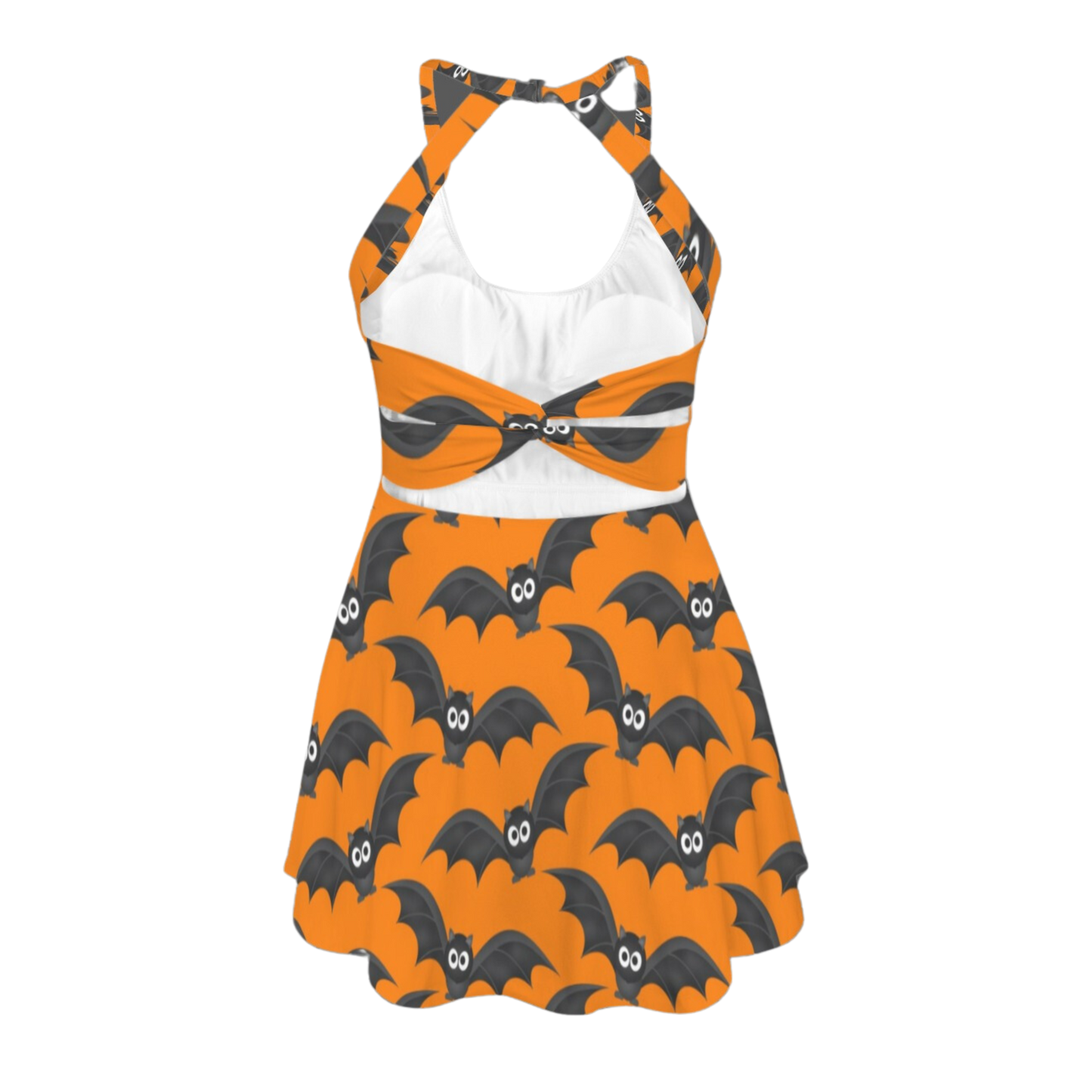 Orange Bats Open Back Flare Skirt Active Dress