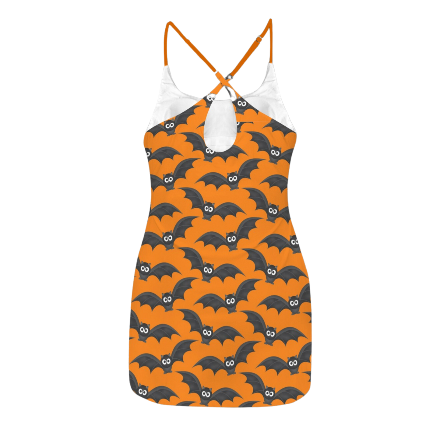 Orange Bat Print Criss Cross Back Active Dress