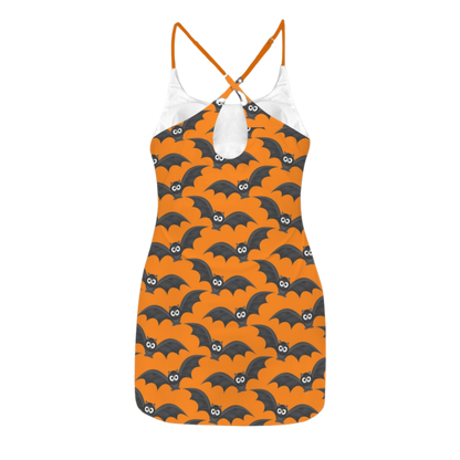 Orange Bat Print Criss Cross Back Active Dress