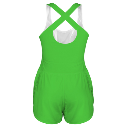 Pan Green Cutout Cross Back Active Romper