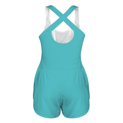 Panic Teal Cutout Cross Back Active Romper