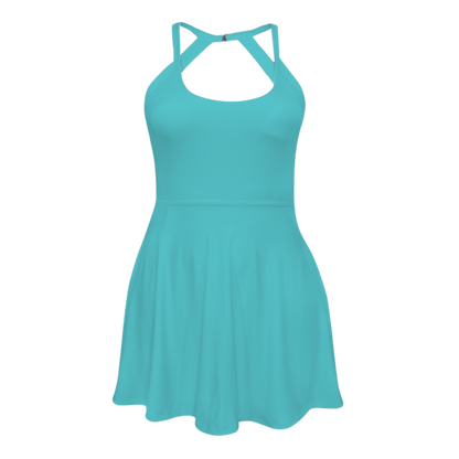 Panic Teal Open Back Flare Skirt Active Dress