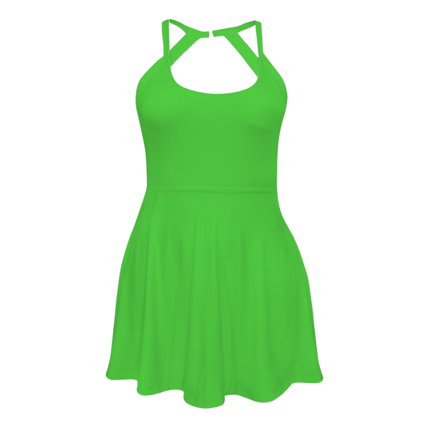 Pan Green Open Back Flare Skirt Active Dress