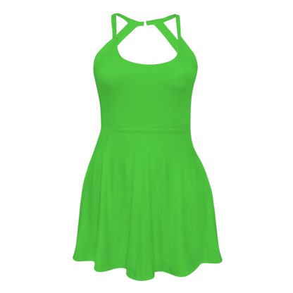 Pan Green Open Back Flare Skirt Active Dress