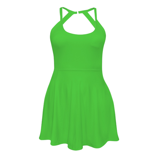 Pan Green Open Back Flare Skirt Active Dress