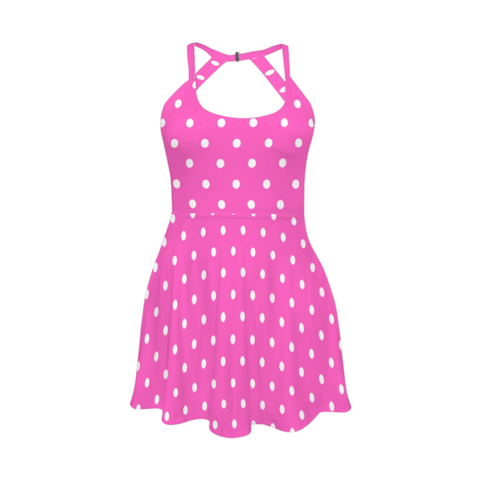 Miss Mouse Polka Dots Open Back Flare Skirt Active Dress