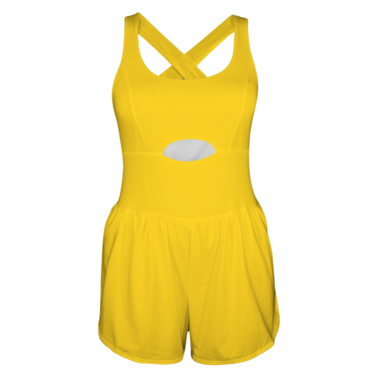 Pluto Yellow Cutout Cross Back Active Romper