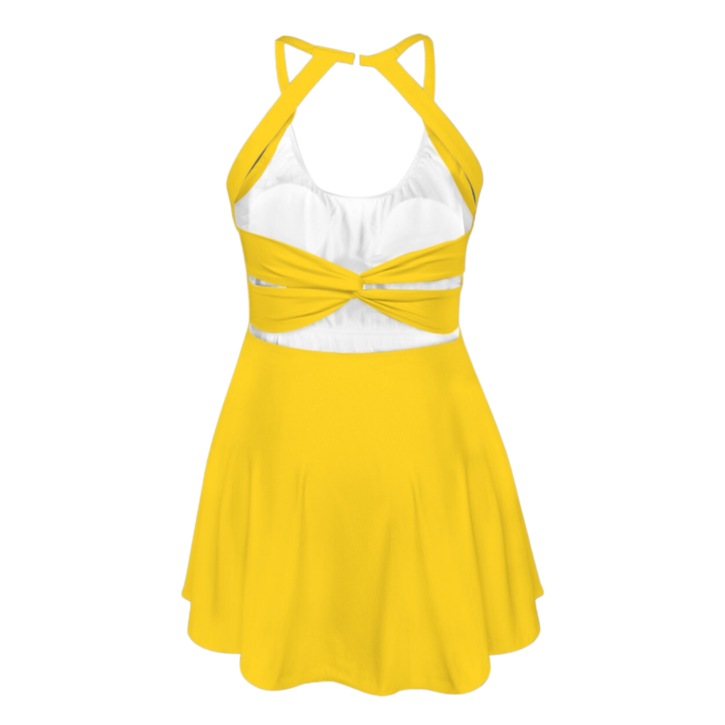 Pluto Yellow Open Back Flare Skirt Active Dress