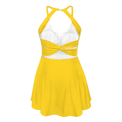 Pluto Yellow Open Back Flare Skirt Active Dress