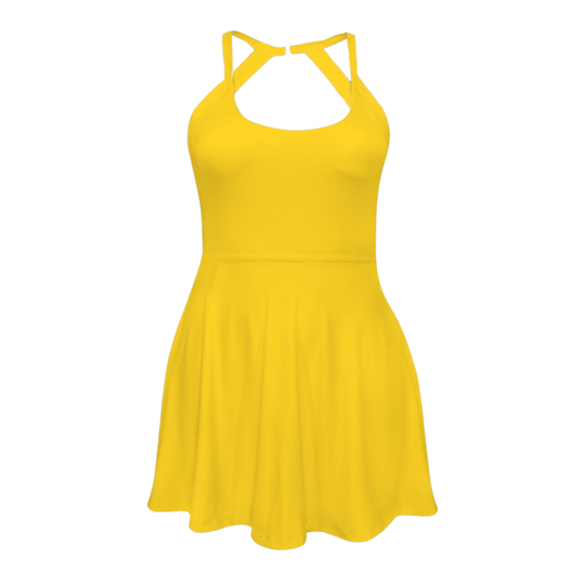 Pluto Yellow Open Back Flare Skirt Active Dress