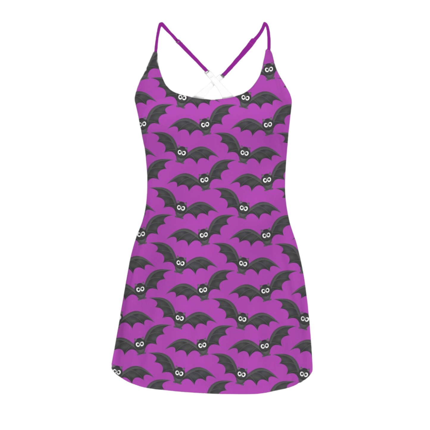 Purple Bat Print Criss Cross Back Active Dress