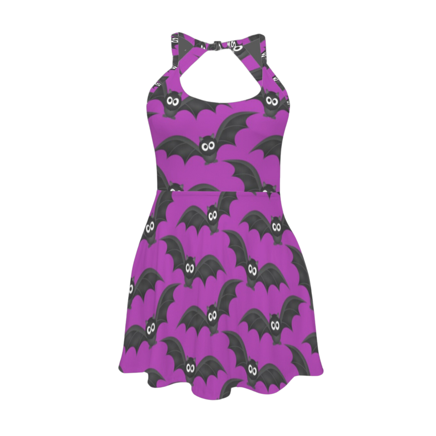 Purple Bats Open Back Flare Skirt Active Dress