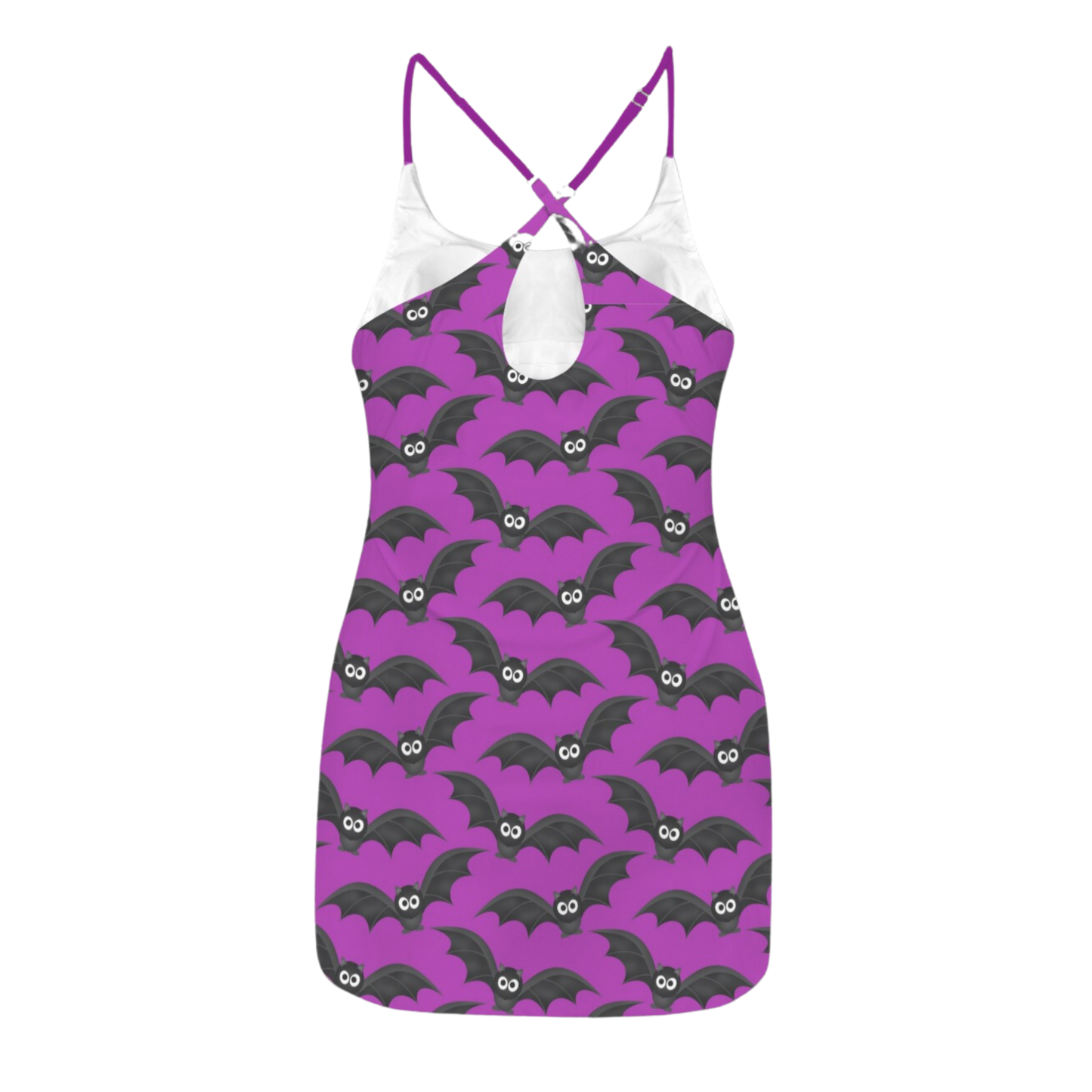 Purple Bat Print Criss Cross Back Active Dress