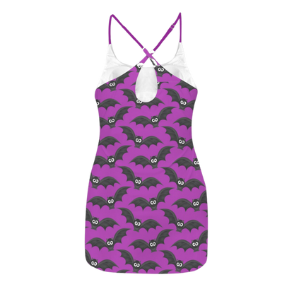 Purple Bat Print Criss Cross Back Active Dress