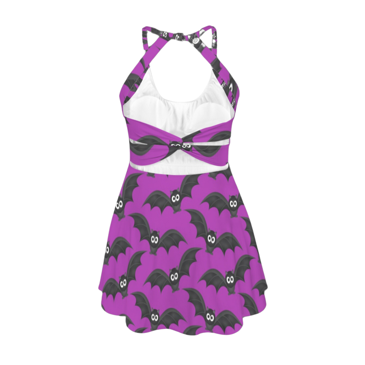 Purple Bats Open Back Flare Skirt Active Dress