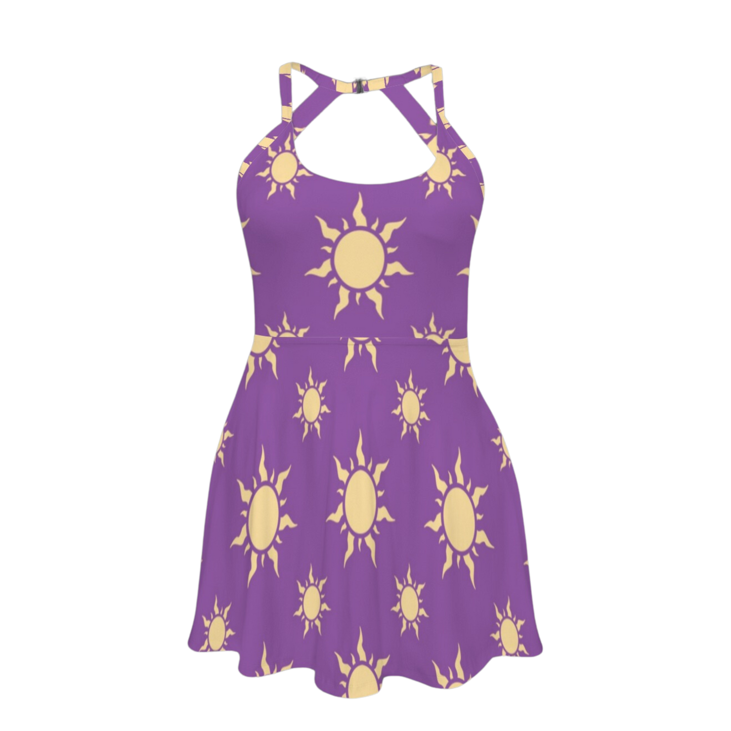 Rapunzel Violet Suns Open Back Flare Skirt Active Dress