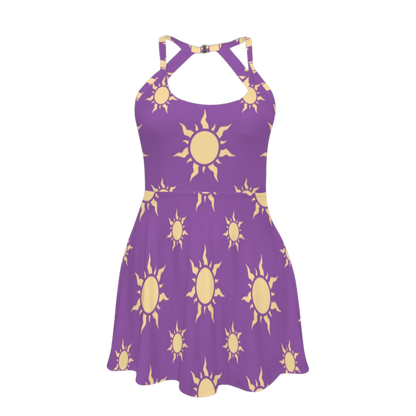 Rapunzel Violet Suns Open Back Flare Skirt Active Dress