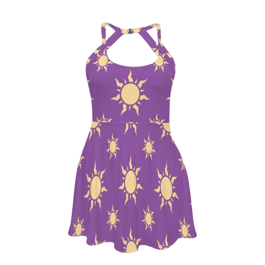 Rapunzel Violet Suns Open Back Flare Skirt Active Dress