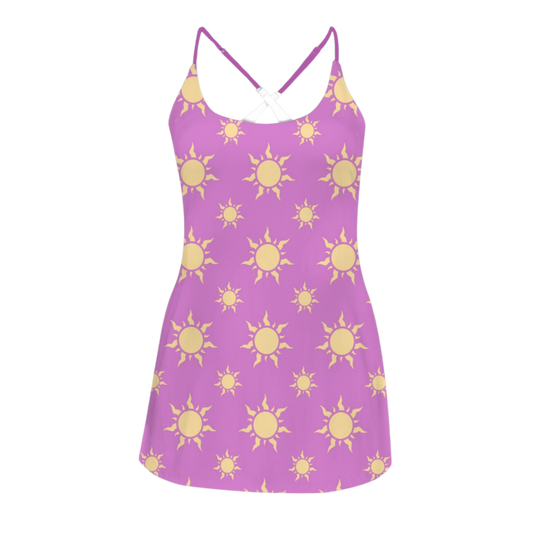 Rapunzel Purple Sun Criss Cross Back Active Dress