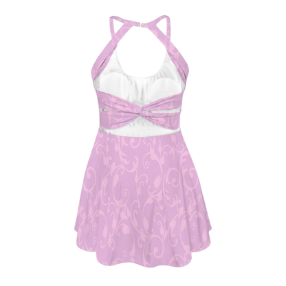 Rapunzel Swirl Lilac & Pink Open Back Flare Skirt Active Dress