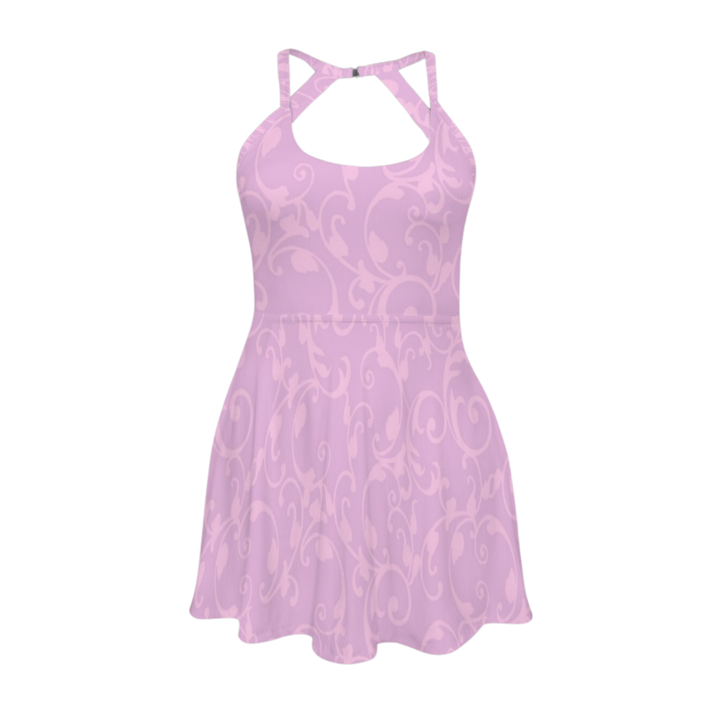 Rapunzel Swirl Lilac & Pink Open Back Flare Skirt Active Dress