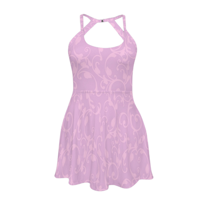 Rapunzel Swirl Lilac & Pink Open Back Flare Skirt Active Dress