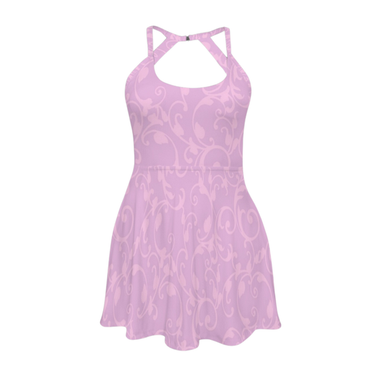 Rapunzel Swirl Lilac & Pink Open Back Flare Skirt Active Dress